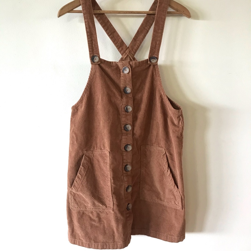 Tan Corduroy Button-up Coverall Mini Dress size M
